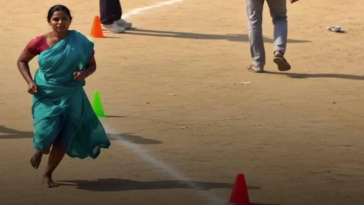 Kavita running barefoot on a mud ground