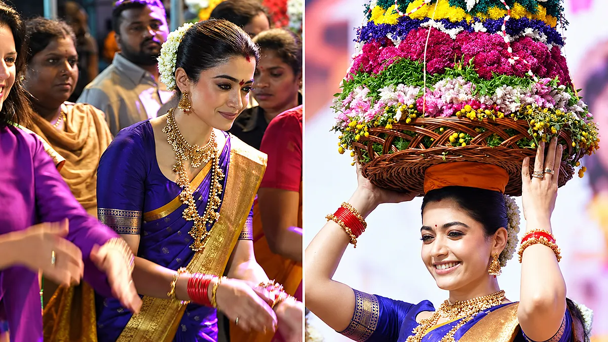 ట్యాంక్‌బండ్‌పై బతుకమ్మను నెత్తికెత్తుకున్న రష్మిక